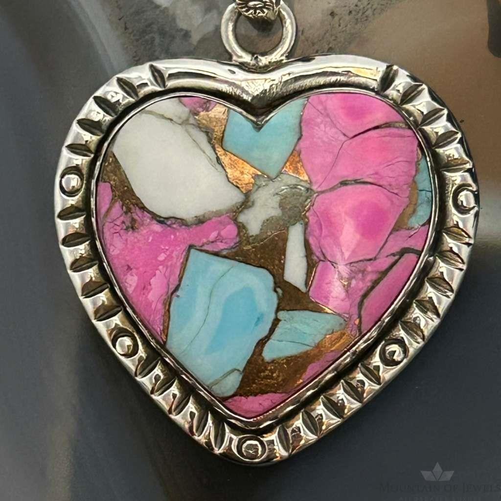 Sterling Silver Southwestern Style Cotton Candy Heart Pendant For Women #6