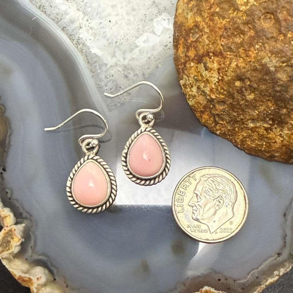Sterling Silver Southwestern Style Teardrop Pink Conch Dangle Earrings For Women