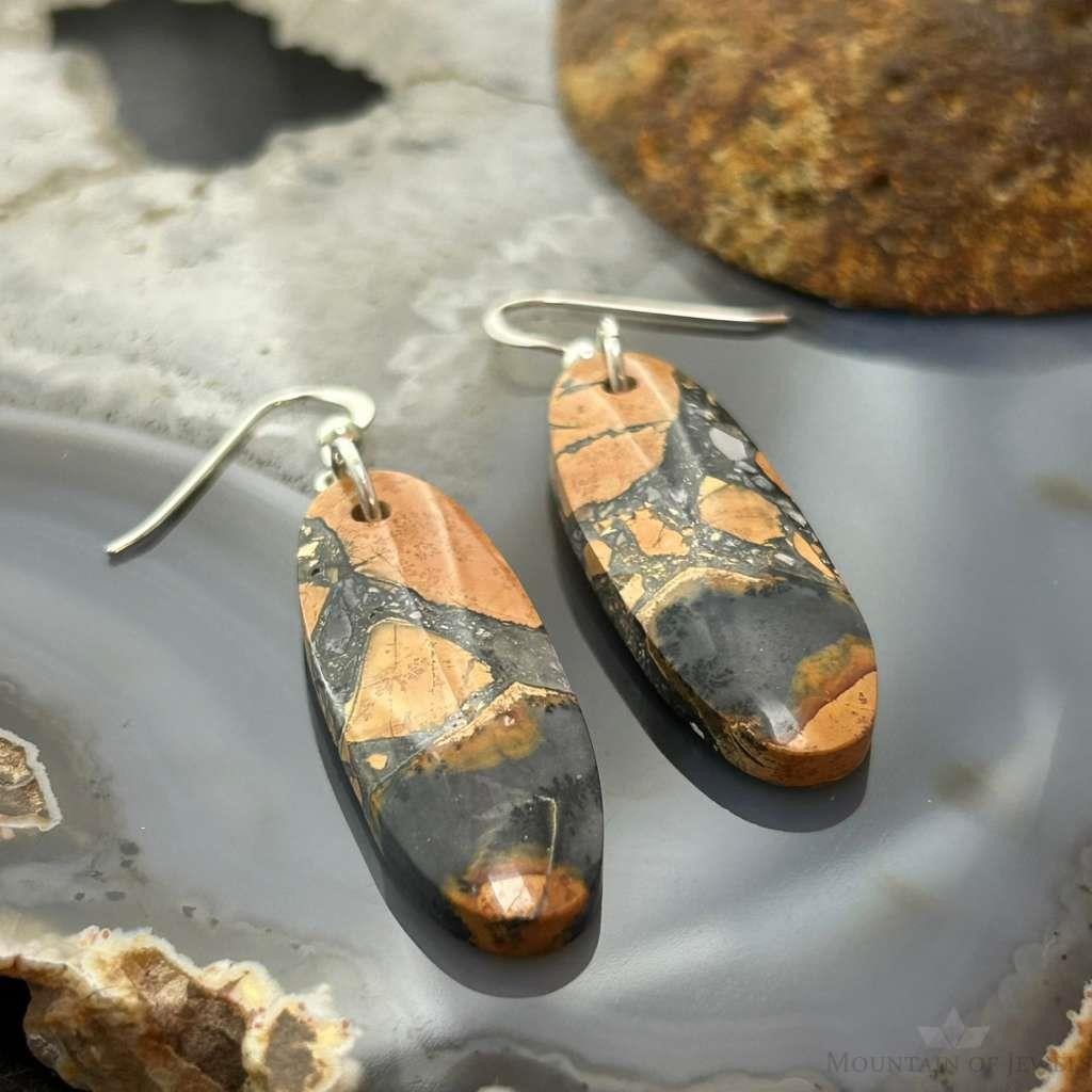 Sterling Silver Oval Maligano Jasper Slab Dangle Earrings For Women #532