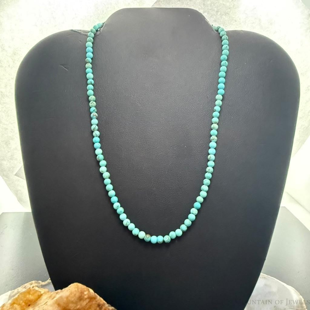 Sterling Silver 4mm Rounded Turquoise Beads 16" Necklace For Women