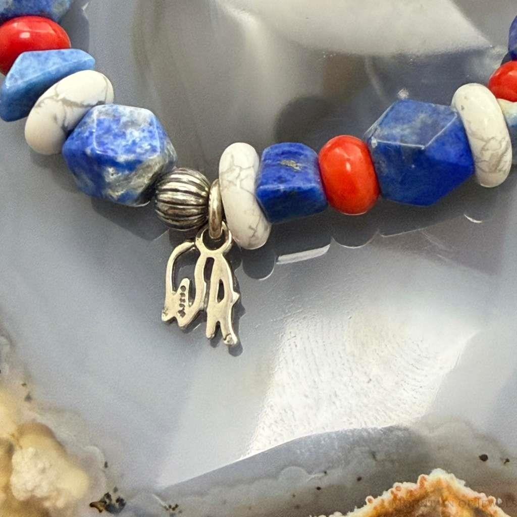 Carolyn Pollack Sterling Silver Multi Gemstone Bead w/Texas Flag Charm Bracelet For Women