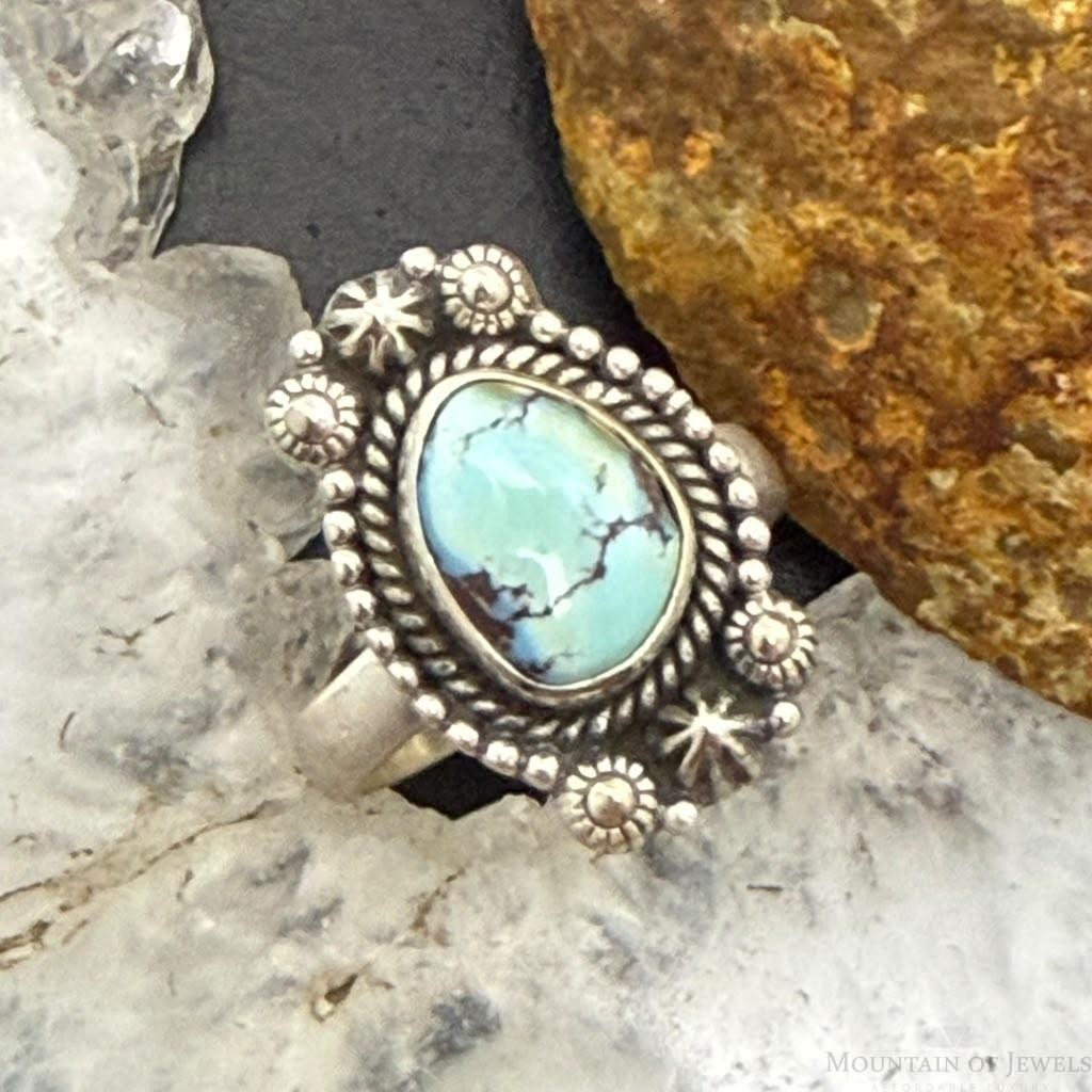 Sterling Silver Southwestern Style Natural Golden Hill Turquoise Adjustable Ring For Women