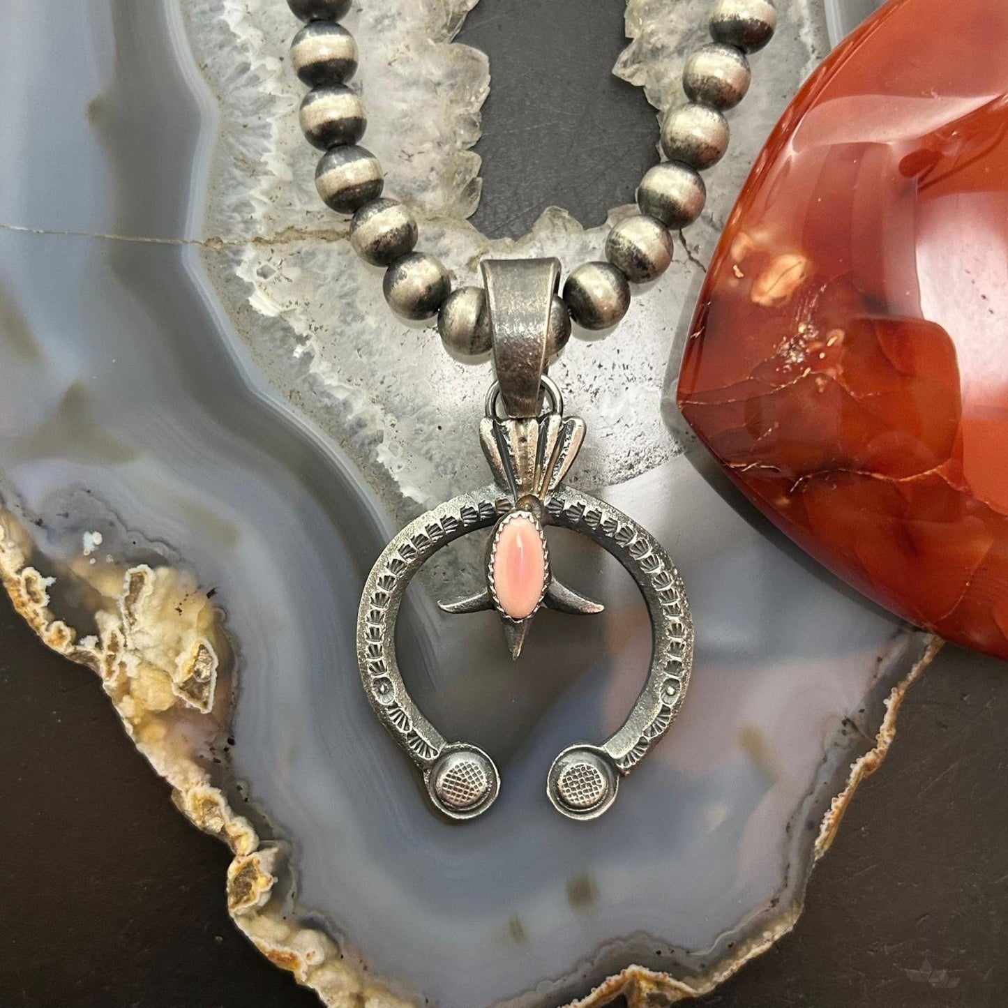 Eva & Linberg Billah Native American Sterling Silver Pink Conch Naja Pendant