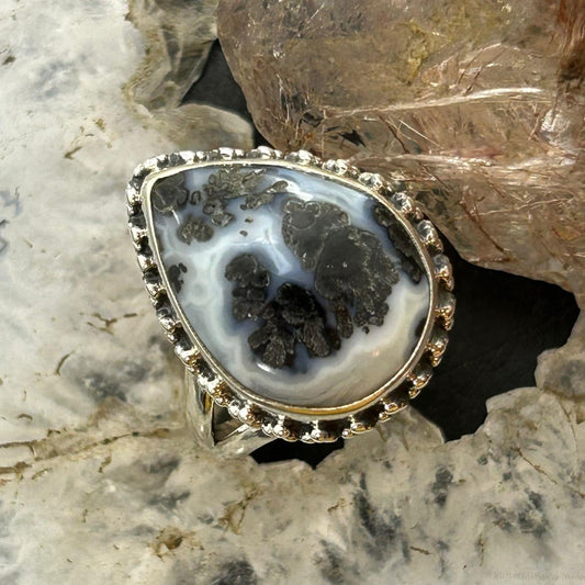 Sterling Silver Southwestern Style Teardrop Parral Dendritic Agate Ring Size 8 For Women