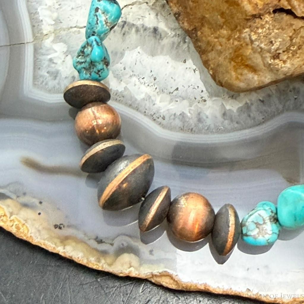 Southwestern Style Copper 4.5-14mm Navajo Pearl&Natural Hubei Turquoise Necklace For Women