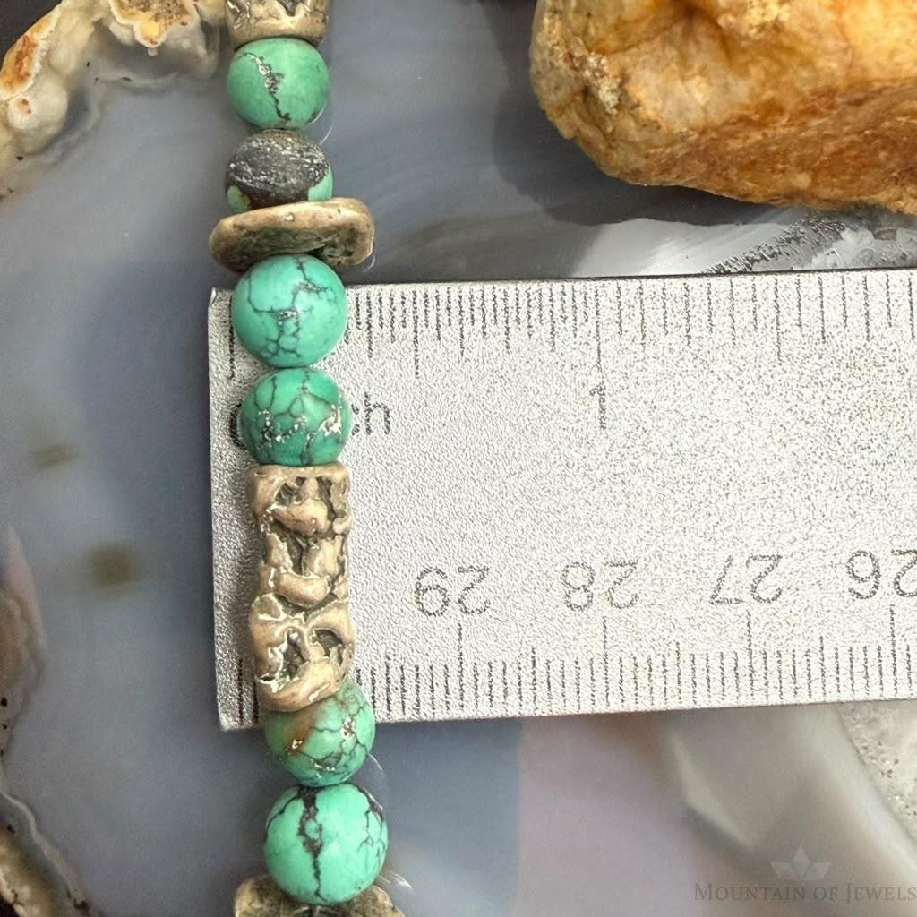 Vintage Southwestern Turquoise Beads&Chunky Silver Beads 17" Necklace For Women