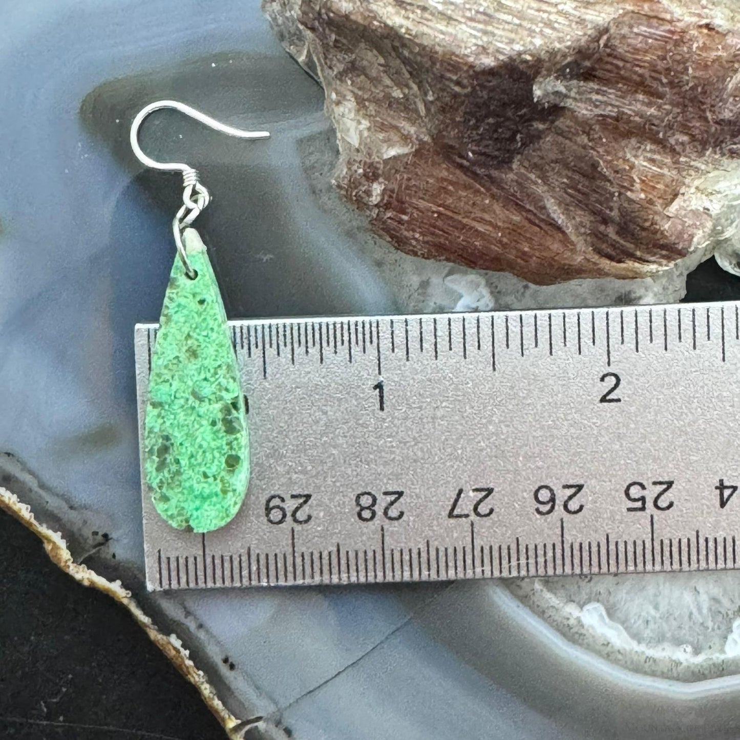 Sterling Silver Elongated Teardrop River Jasper Slab Dangle Earrings For Women #231