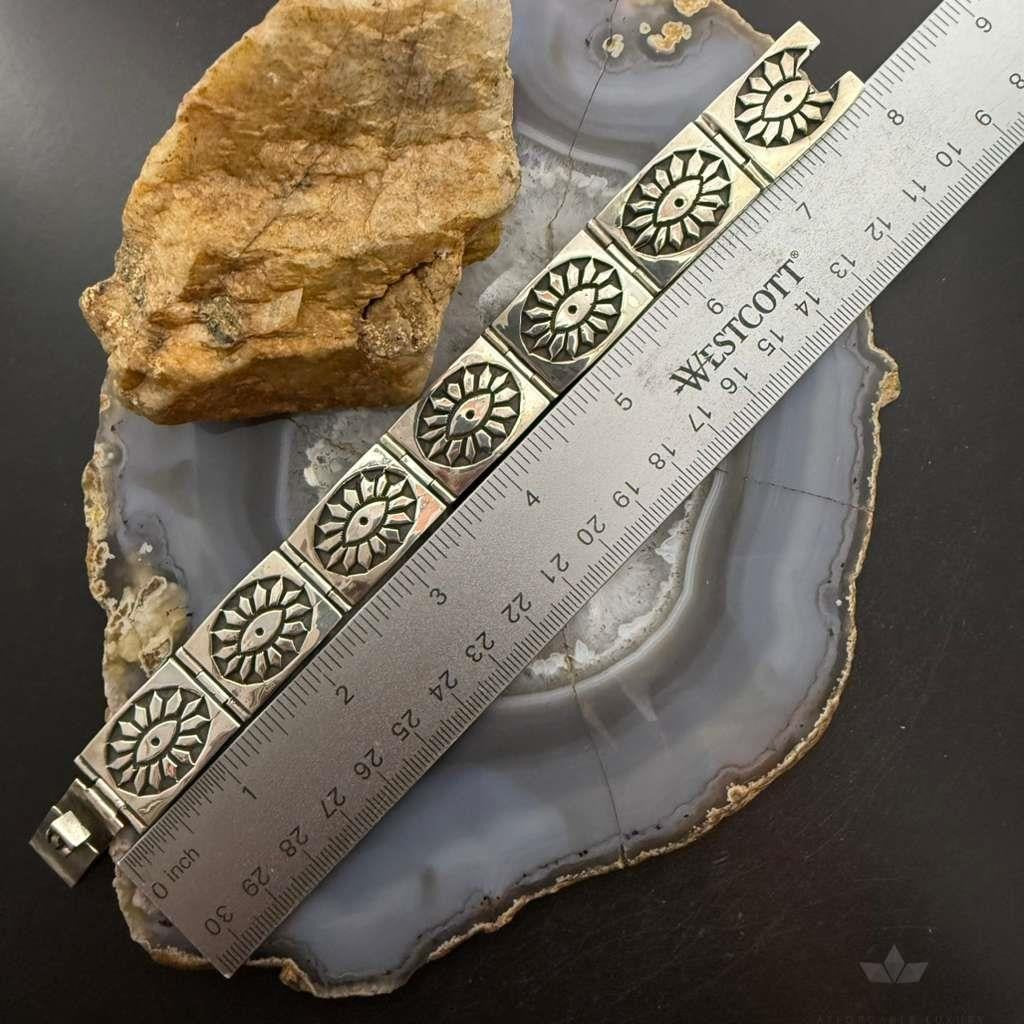 Vintage Kay Yazzie Native American Sterling Silver Overlay Link Bracelet For Women