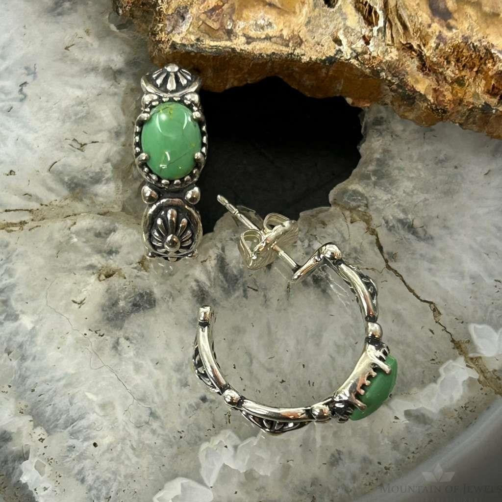 Carolyn Pollack Sterling Silver Green Turquoise w/Concho Hoop Earrings For Women