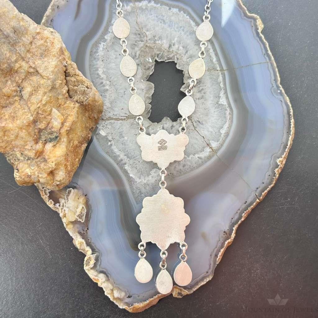 Sterling Silver Southwestern Style 25 Teardrop Turquoise Cluster 17" Necklace For Women