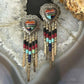 Q.T Quoc Vintage Sterling Sillver Multistone Inlay Heart Dangle Earrings For Women