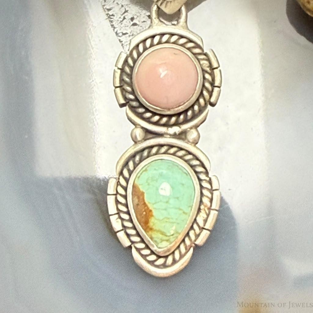 Sterling Silver Southwestern Style Pink Conch & Turquoise Pendant For Women