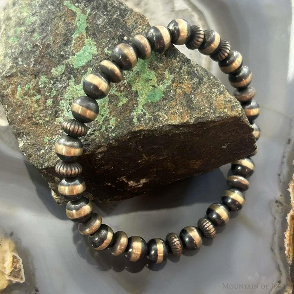 Native American Sterling Navajo Pearl Beads 6mm Stretch Bracelet For Women