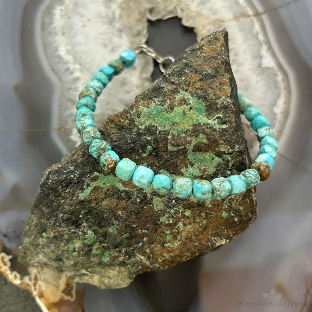 Sterling Silver Faceted Turquoise Beads 7.5" Bracelet For Women