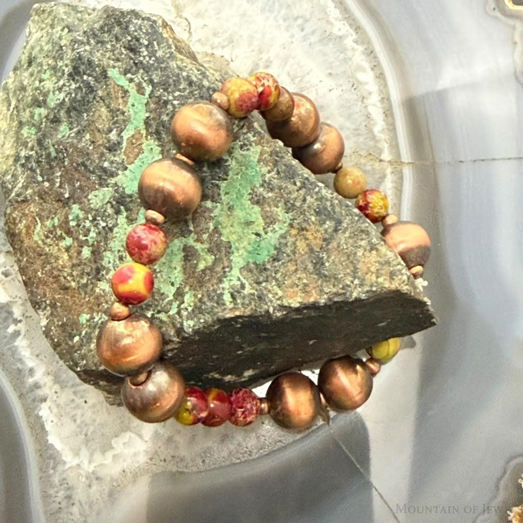 Southwestern Style 6-9.5mm Copper Navajo Pearl Beads & Sediment Jasper Stretch Bracelet For Women