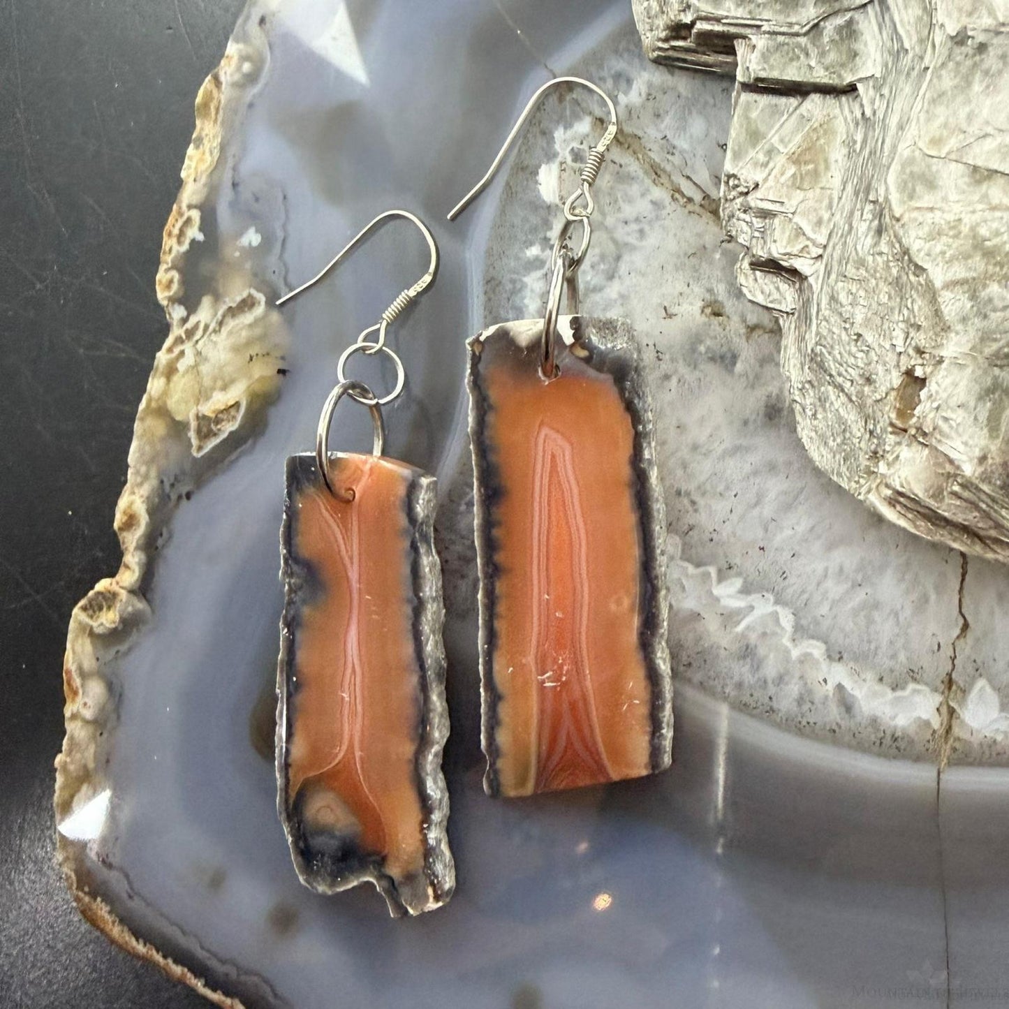 Sterling Silver Agate Slab Dangle Earrings For Women #402