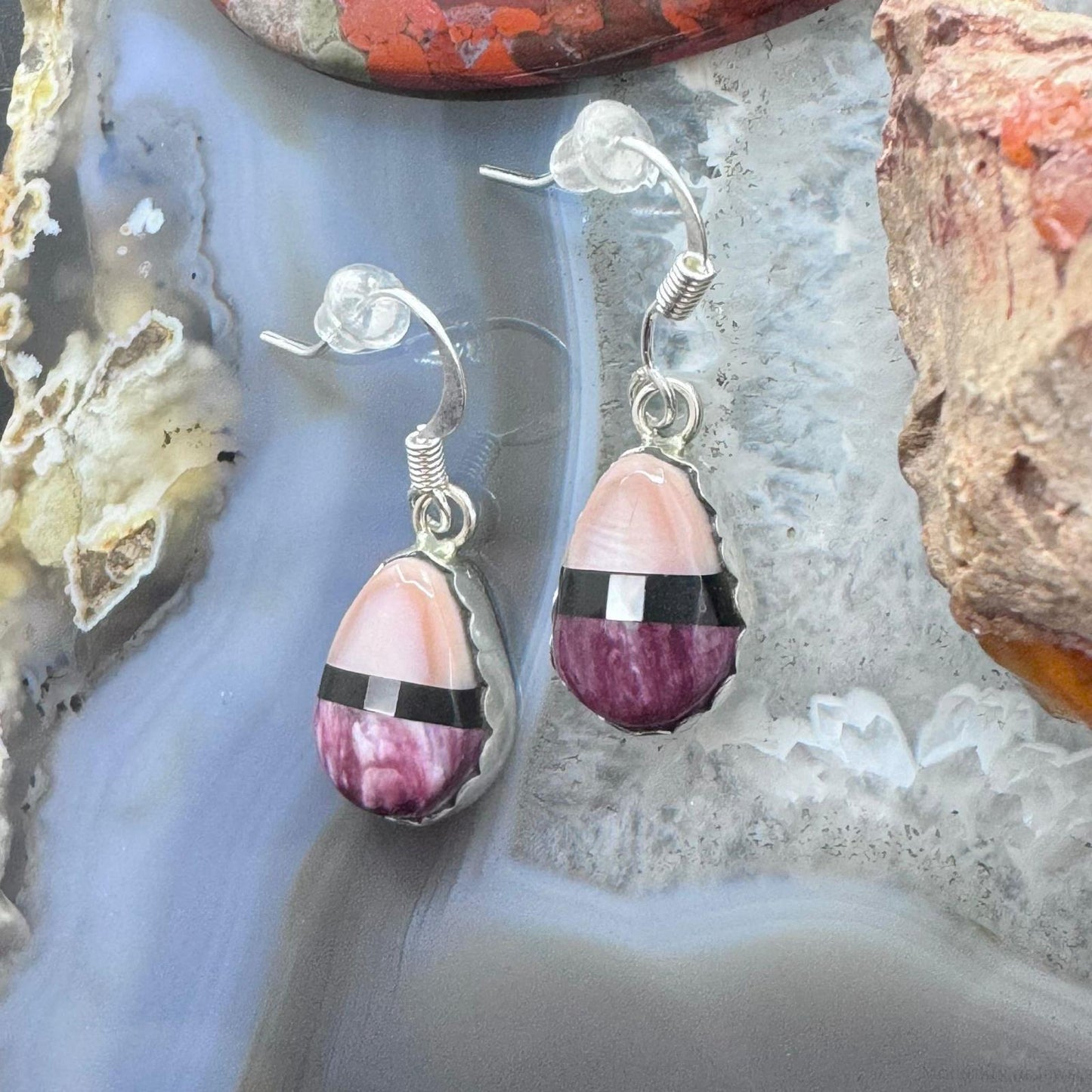 Clifton Aguilar Sterling Silver Teardrop Multistone Inlay Dangle Earrings For Women #7