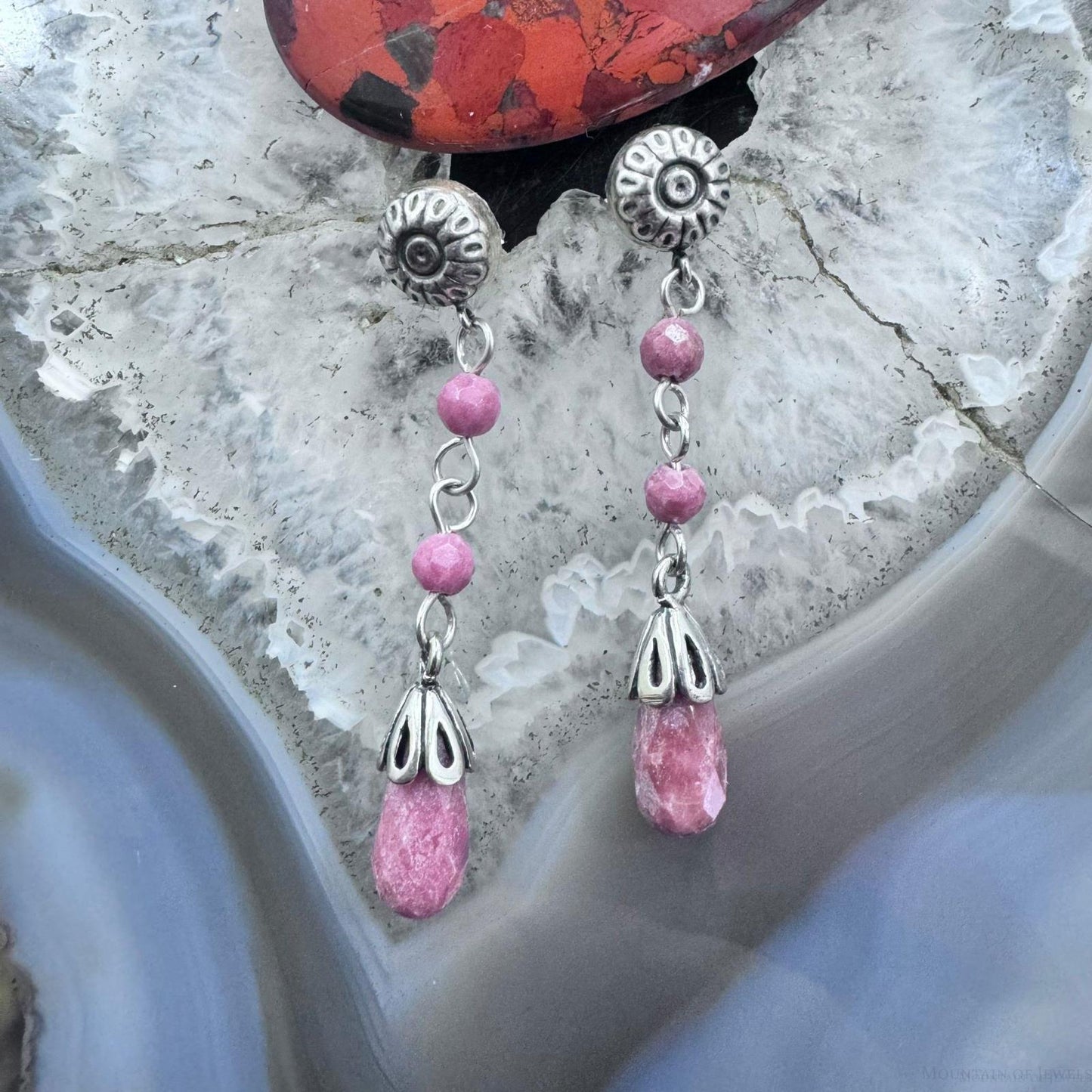 Carolyn Pollack Sterling Silver Rhodochrosite Beads Dangle Earrings For Women