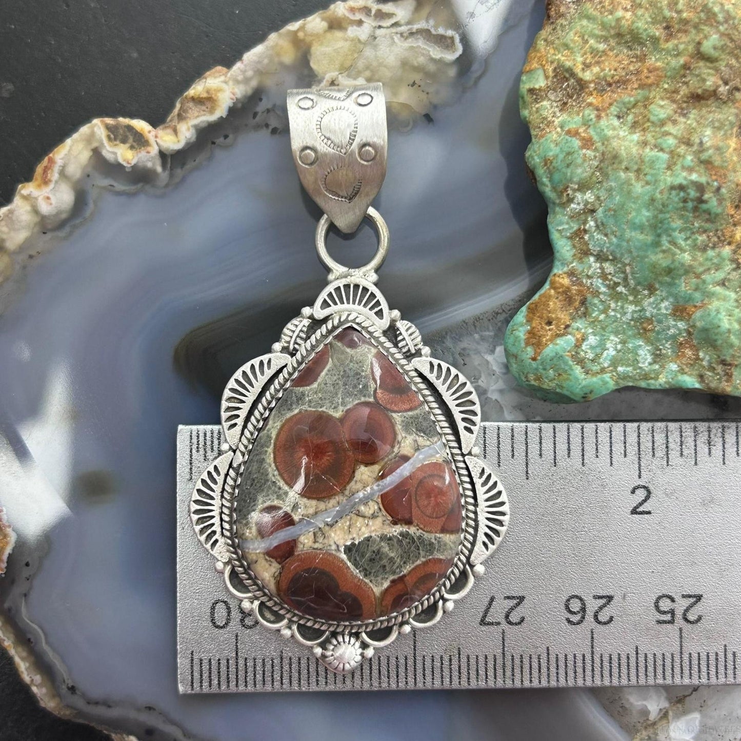 Sterling Silver Southwestern Style Teardrop Peanut Obsidian Pendant For Women #1