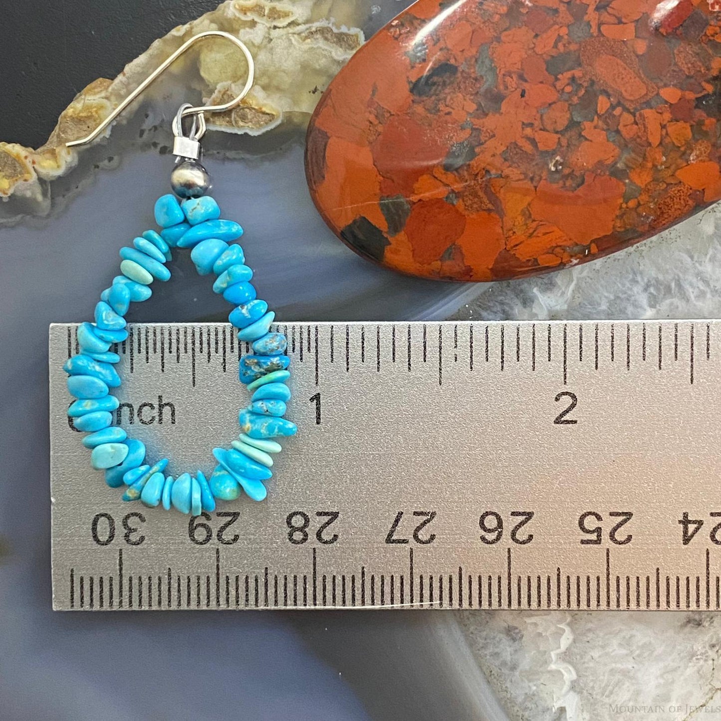 Chunky Turquoise Beads Sterling Silver Teardrop Hoop Earrings For Women