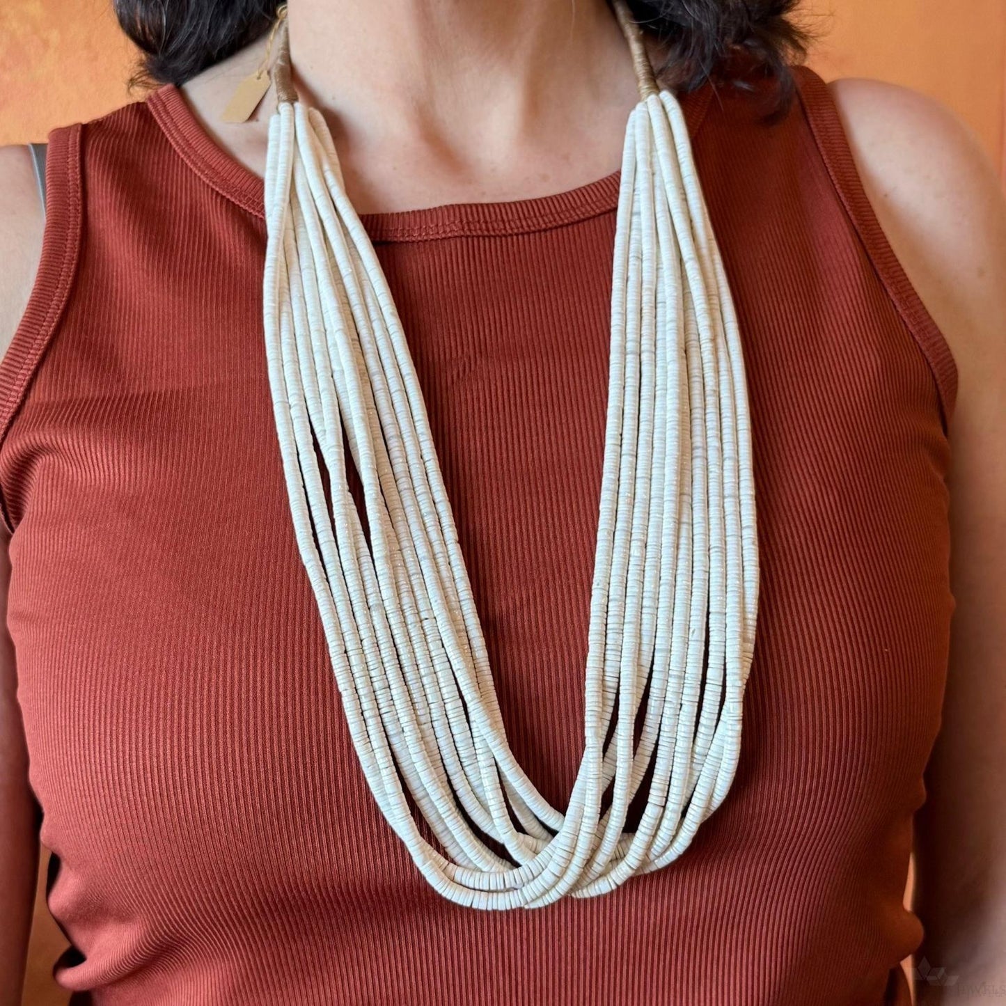 Vintage Native American 10 Strands White Shell Heishi Beads Necklace For Women