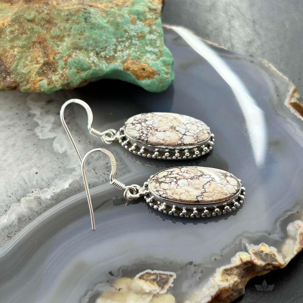 Sterling Silver Southwestern Style Oval Wild Horse Dangle Earrings For Women