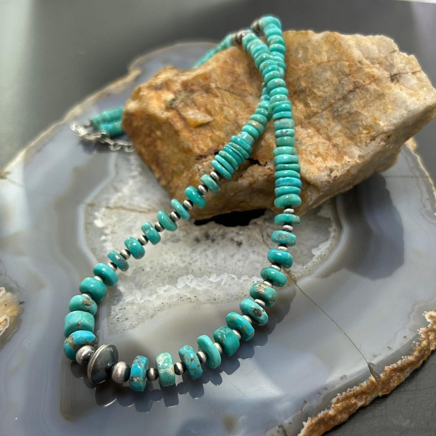 Sterling Silver Southwestern Style Blue Turquoise Beads Various Sterling Beads, Necklace For Women.