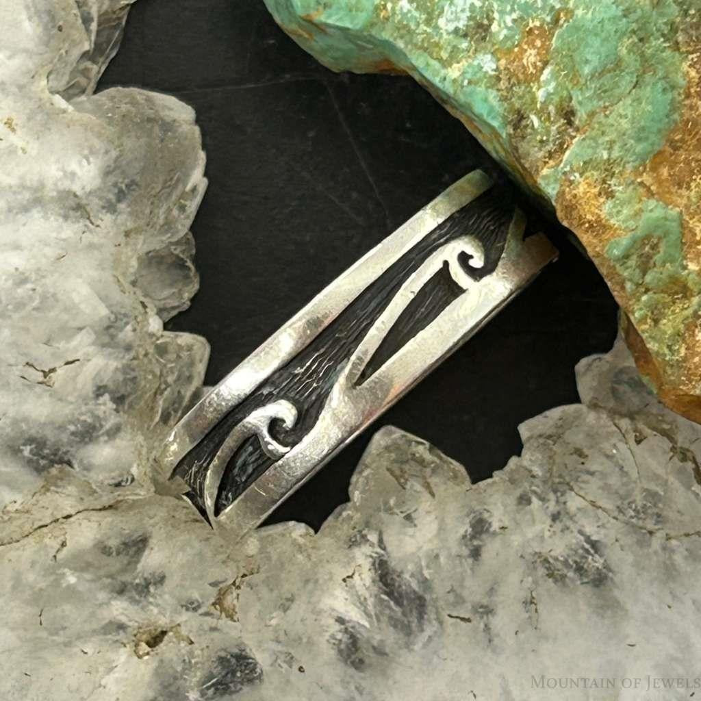 Cyrus Josytewa Hopi Native American Sterling Silver Wave Unisex Band Ring Size 9.5