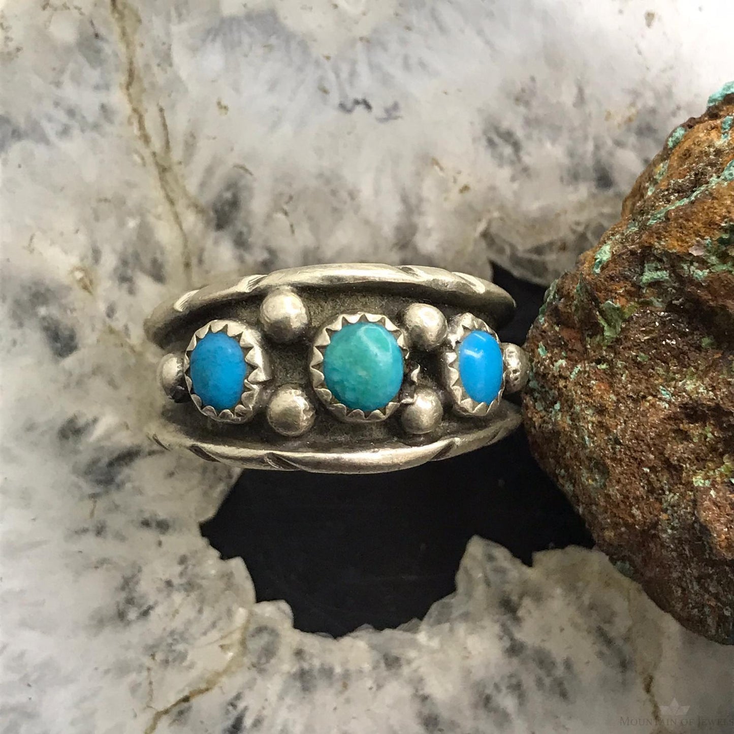 Milton Lasiloo Vintage Native American Sterling Turquoise Unisex Band Ring Size 11.5