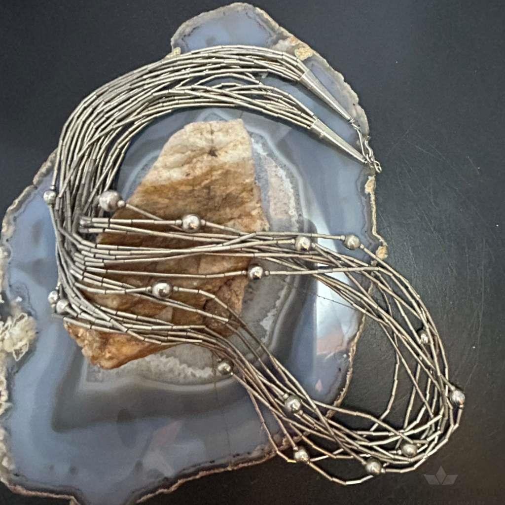 Vintage Sterling Silver 10 Strand Liquid Silver w/Beads 28" Necklace For Women