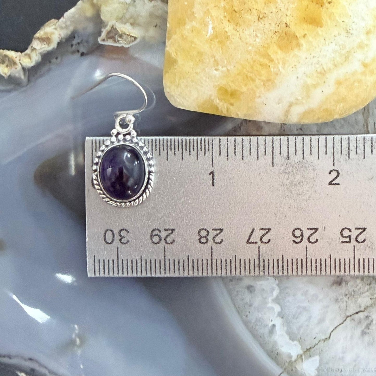 Sterling Silver Southwestern Style Oval Amethyst Dangle Earrings For Women