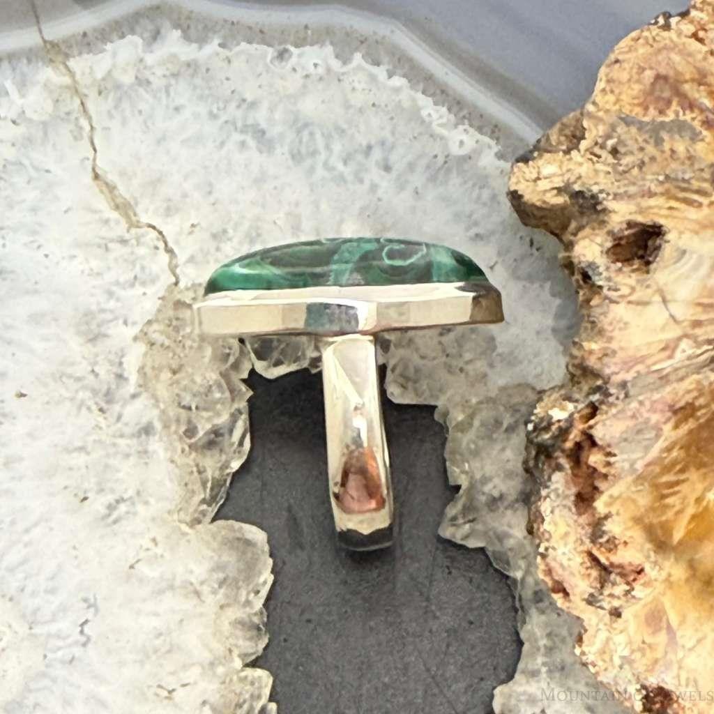 Sterling Silver Southwestern Style Marquise Malachite Ring Size 8 For Women