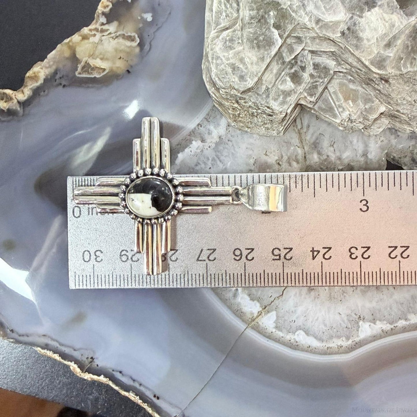 Sterling Silver Southwestern Style Oval White Buffalo Unisex Zia Pendant