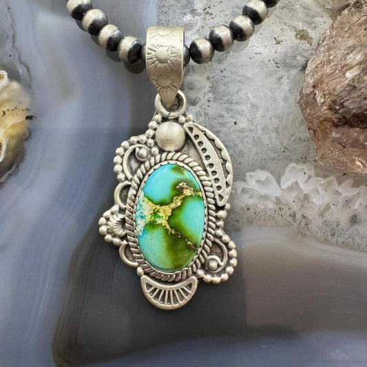 Sterling Silver Southwestern Style Oval Sonora Gold Turquoise Pendant For Women