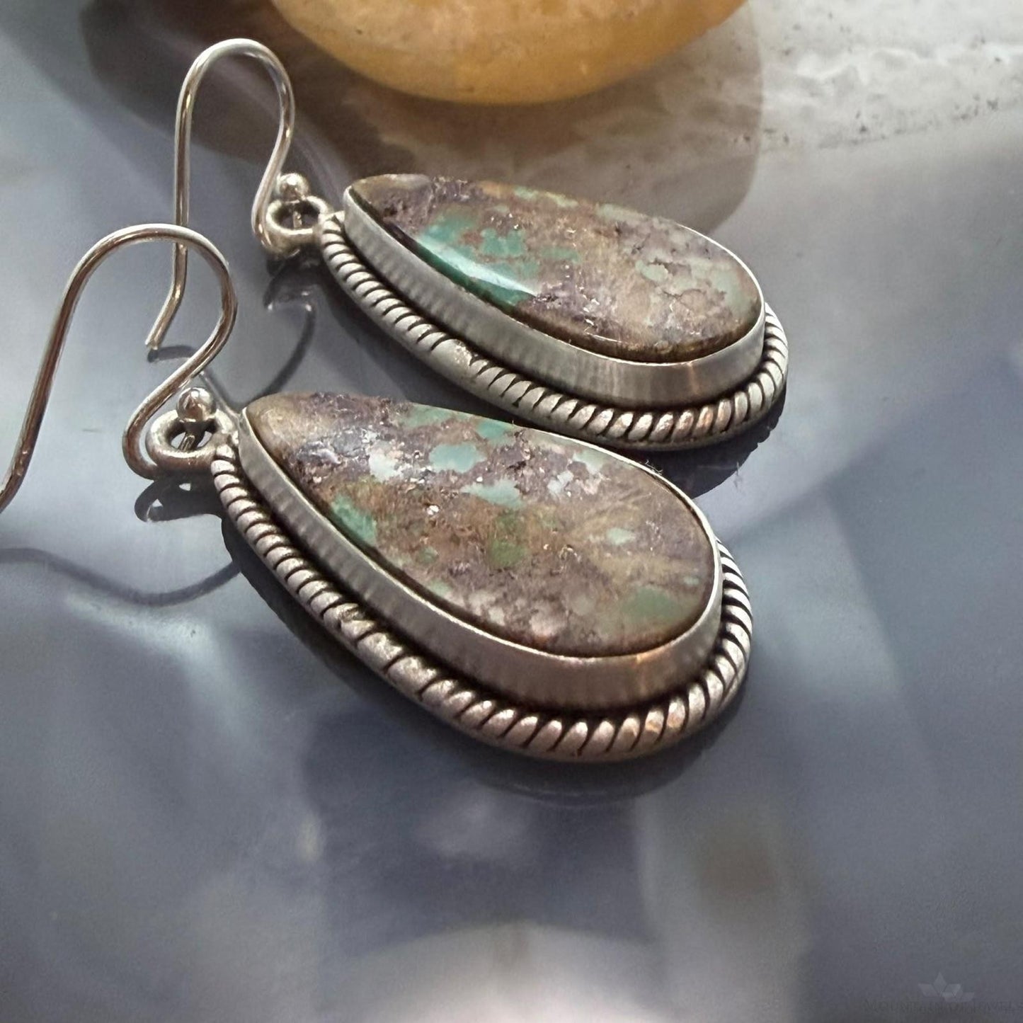 Sterling Silver Southwestern Style Teardrop Royston Turquoise Dangle Earrings For Women