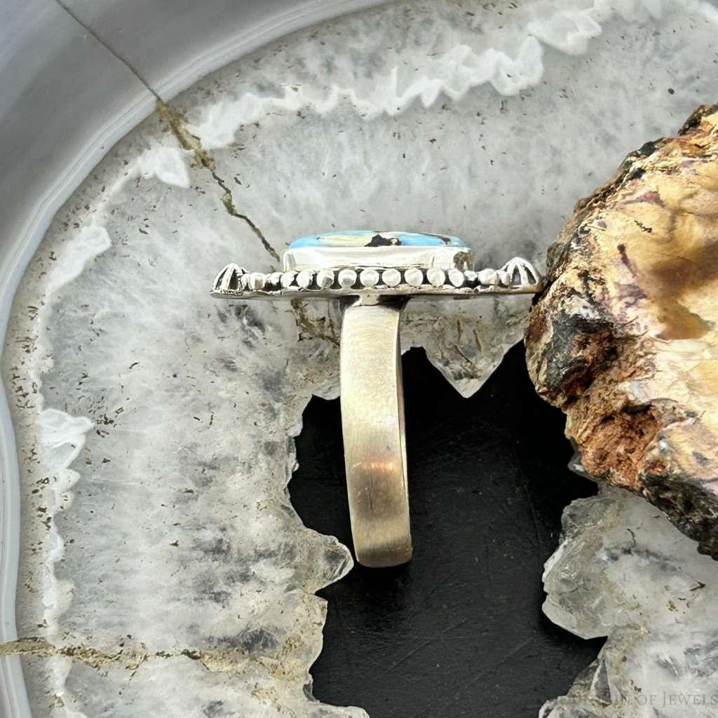 Sterling Silver Southwestern Style Oval Golden Hill Turquoise Adjustable Ring For Women #15