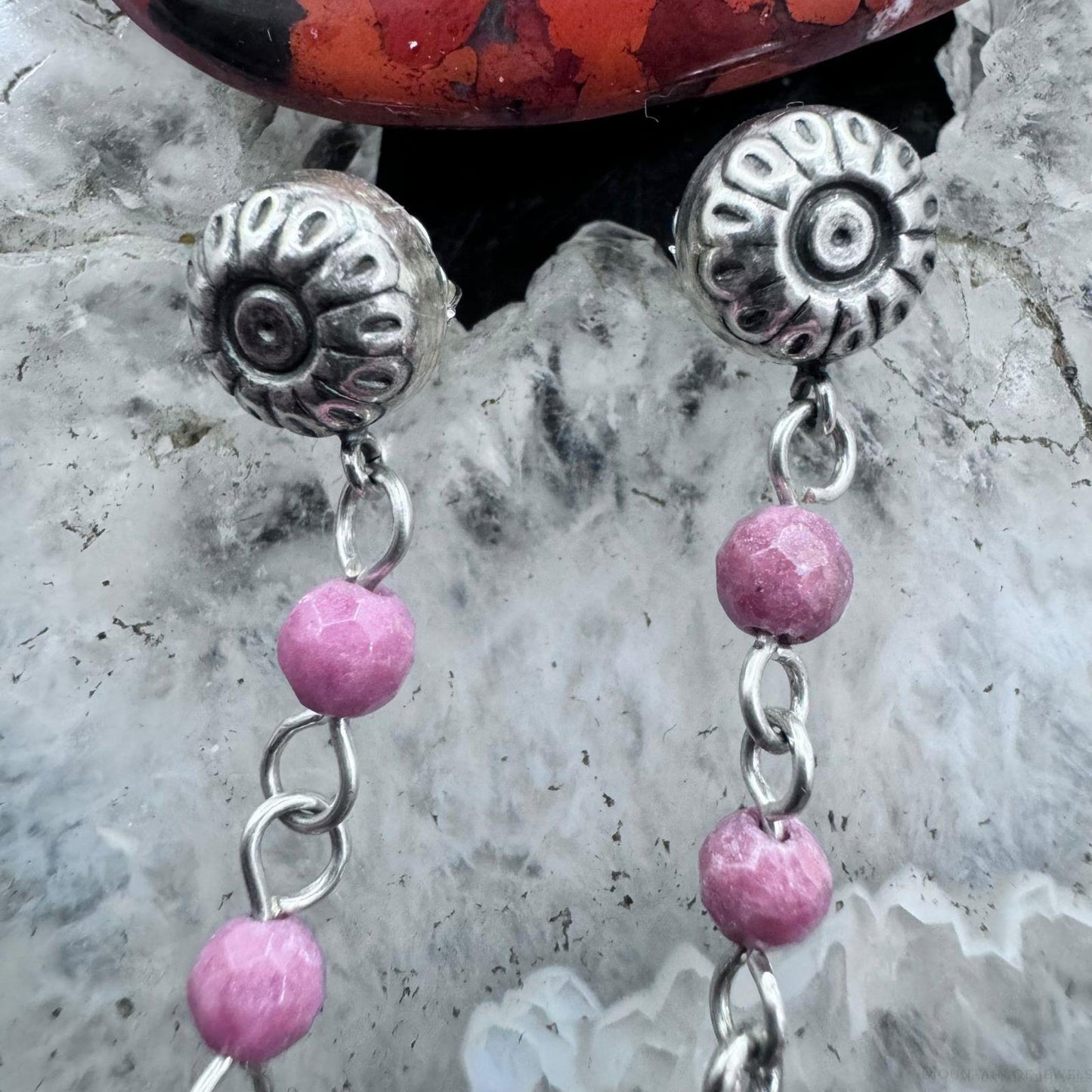 Carolyn Pollack Sterling Silver Rhodochrosite Beads Dangle Earrings For Women