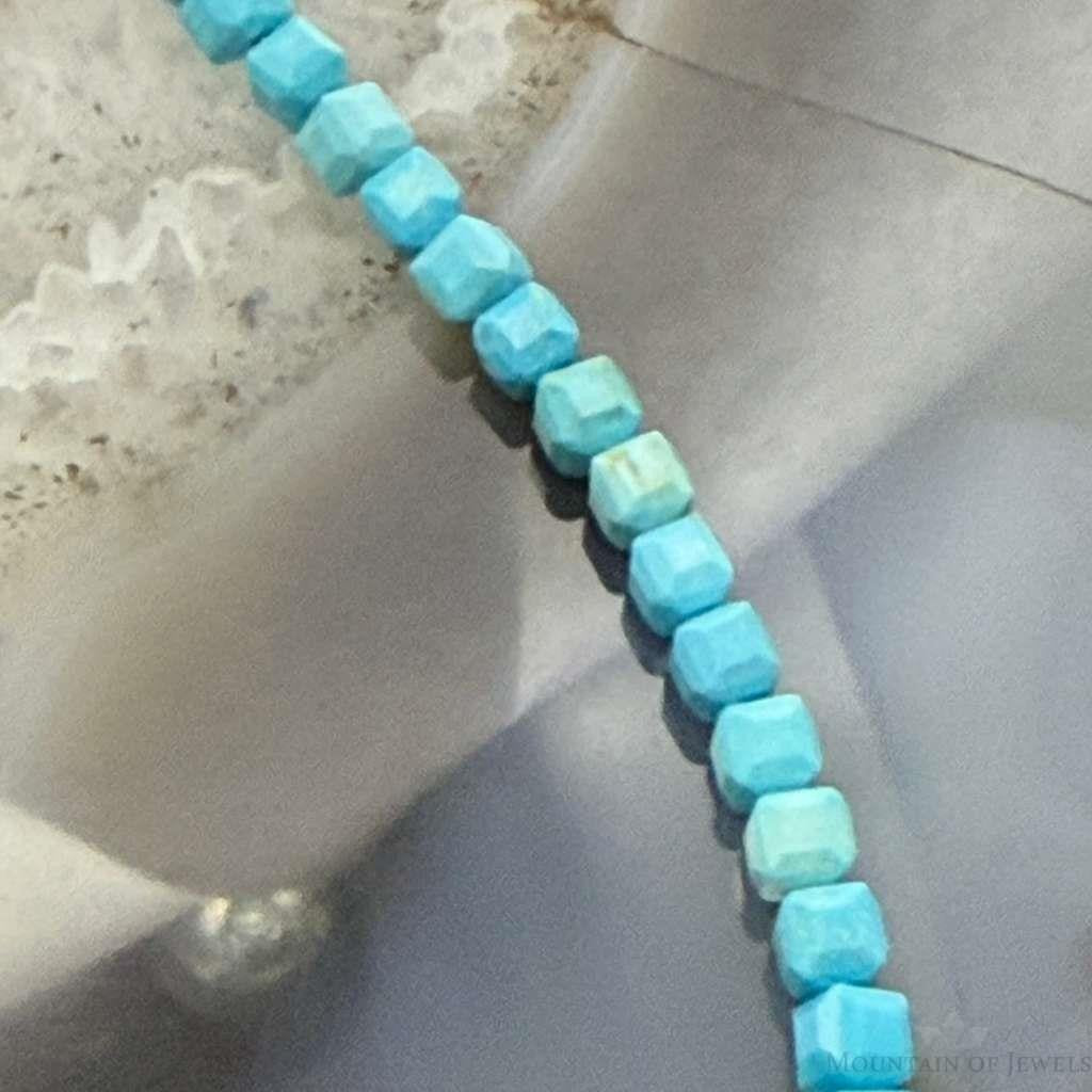 Sterling Silver Faceted Square Turquoise Beads Bracelet/Anklet For Women