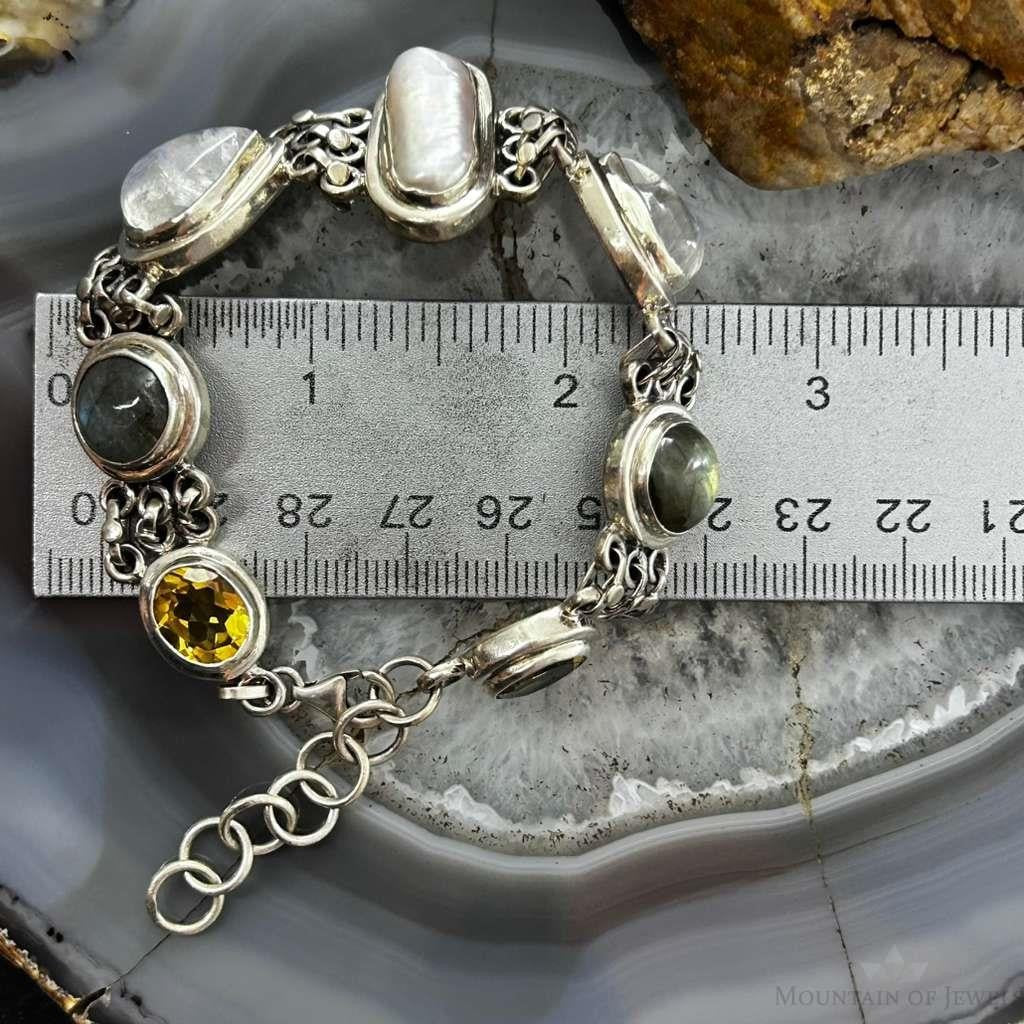 Sterling Silver Multi Stone Link Fashion 7"-8" Bracelet For Women