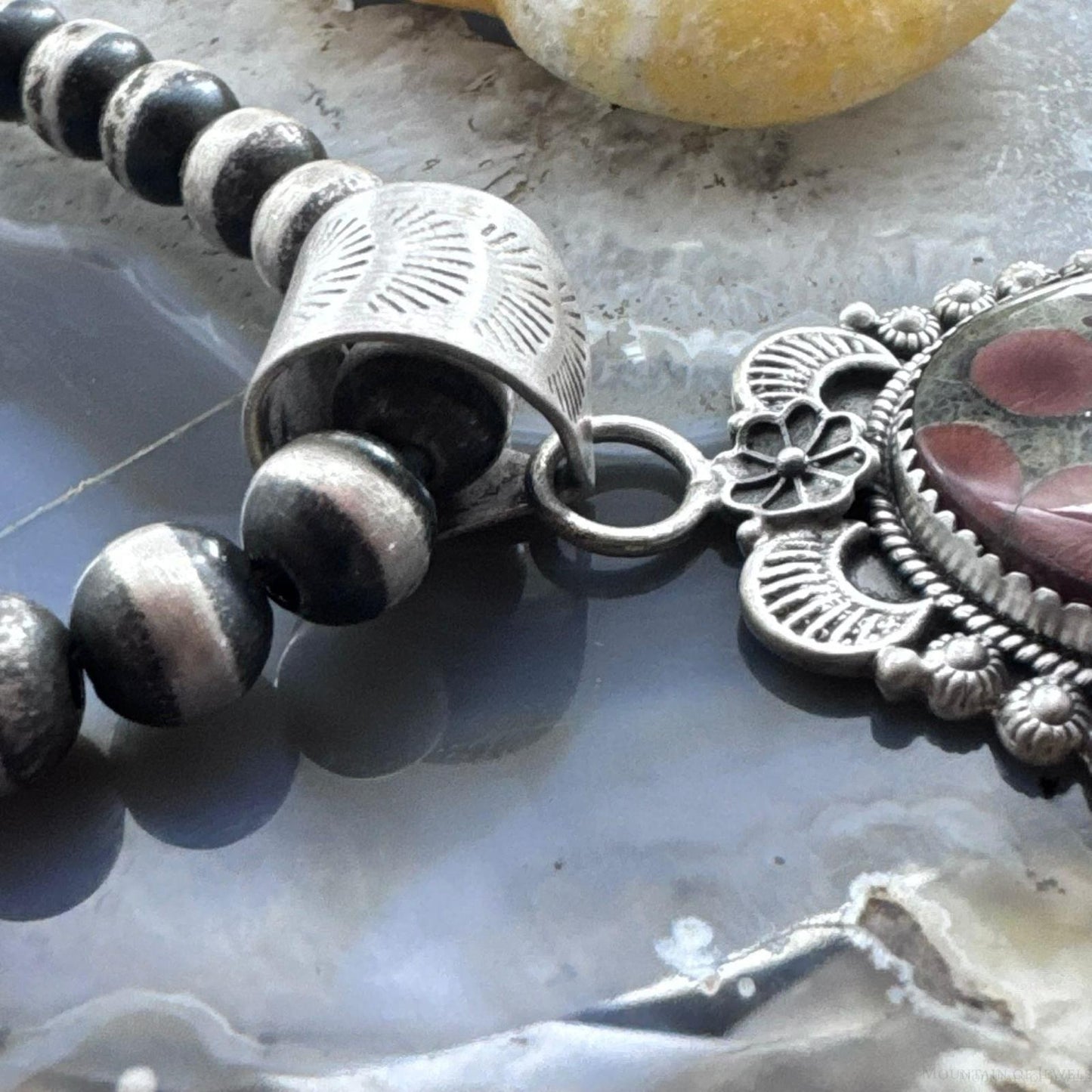 Sterling Silver Southwestern Style Oval Peanut Obsidian Decorated Pendant For Women
