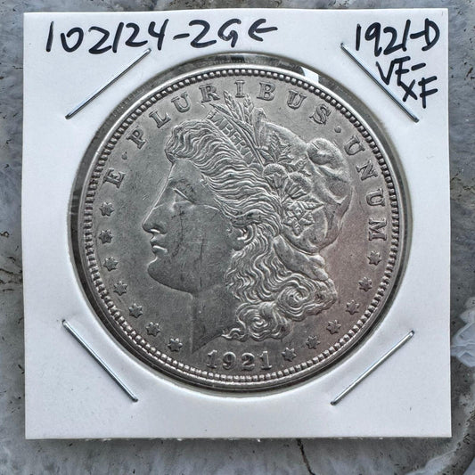 1921-D US 90% Morgan Silver Dollar VF-XF #102124-2GE Beautiful