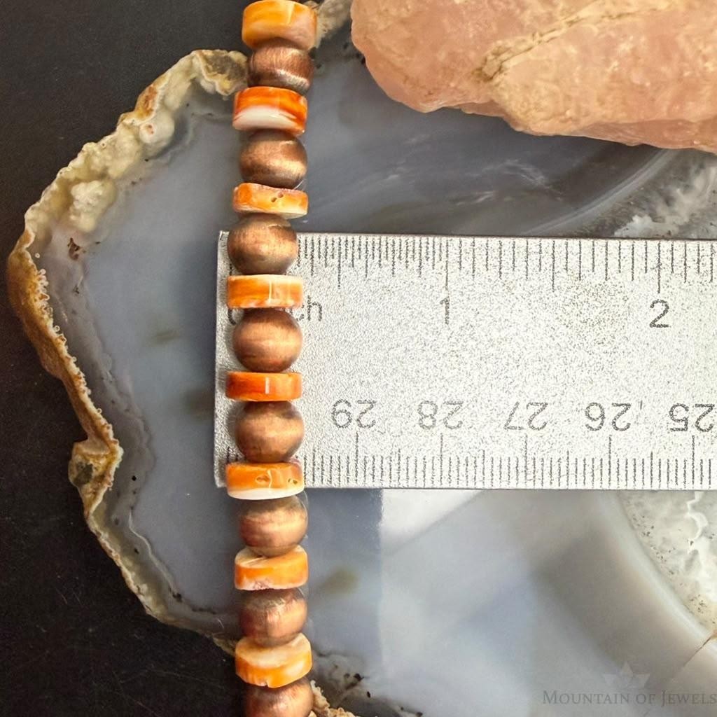 Copper Navajo Pearl Round & 25mm Cylinder w/Spiny Oyster Beads 20" Necklace For Women