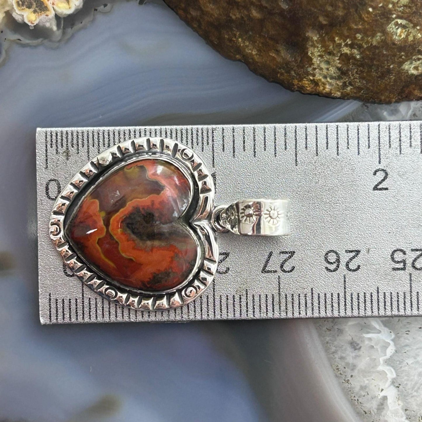 Sterling Silver Southwestern Style Seam Agate Heart Pendant For Women #2