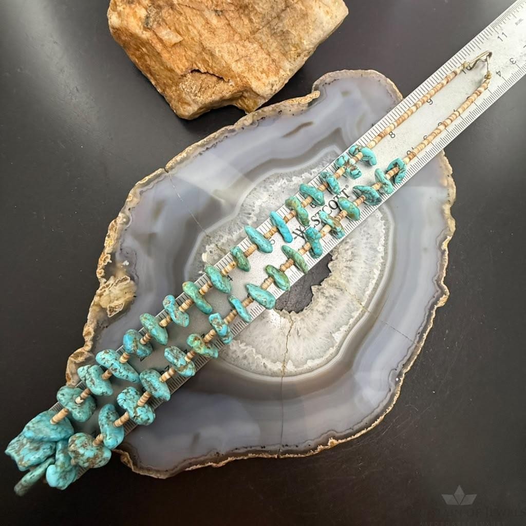 Vintage Native American Chunky Turquoise & Heishi Beads 20" Necklace For Women