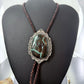 Sterling Silver Southwestern Style Oval Large Blackjack Turquoise Bolo Tie For Men