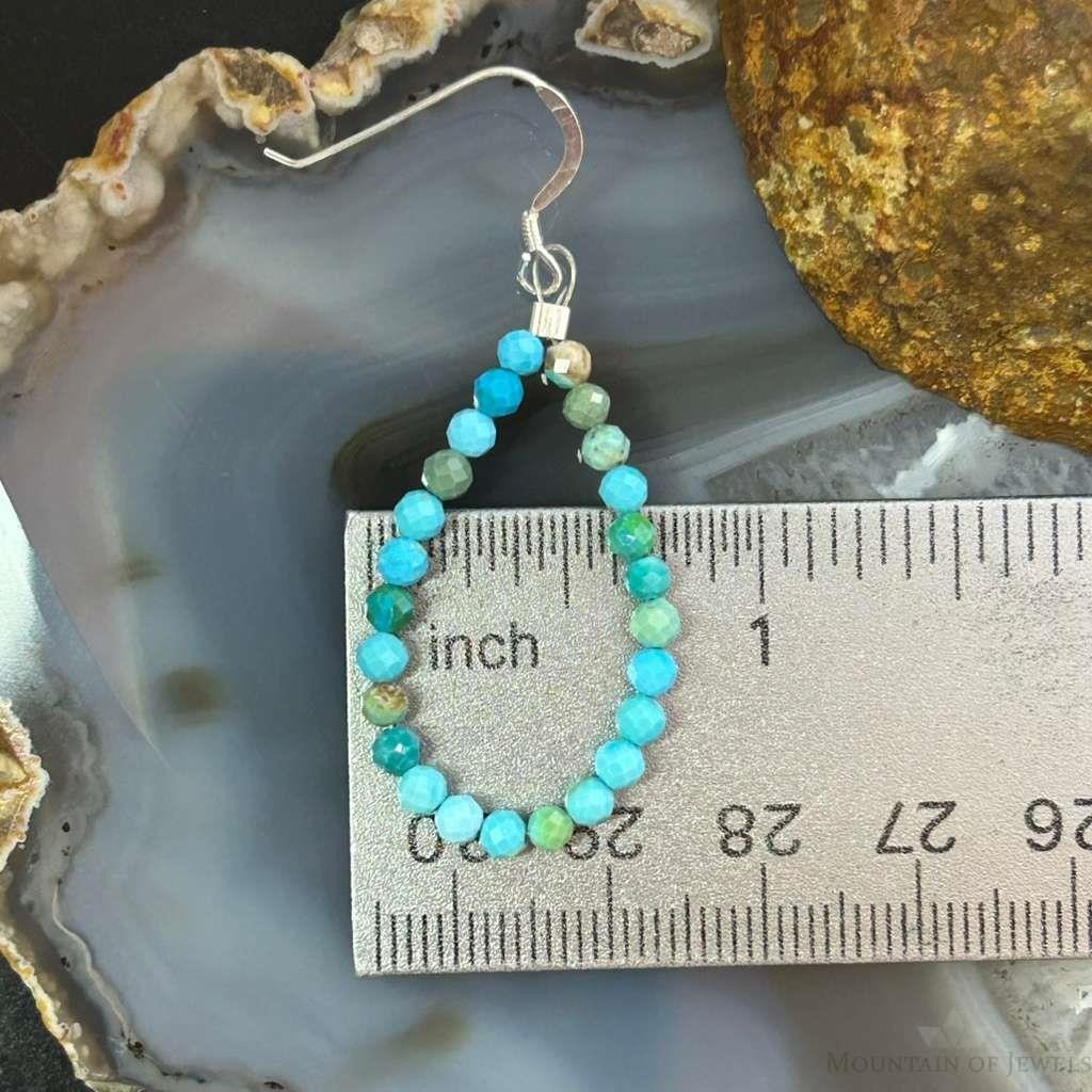 Sterling Silver Faceted Variety of Turquoise Shades Beads Hoop Earrings For Women