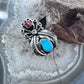 Native American Sterling Silver Turquoise & Coral Leaves Ring Size 7 For Women