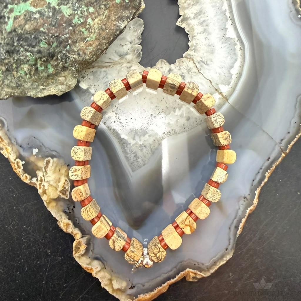 Carolyn Pollack Sterling Silver Rectangle Picture Jasper Stretch Bracelet For Women