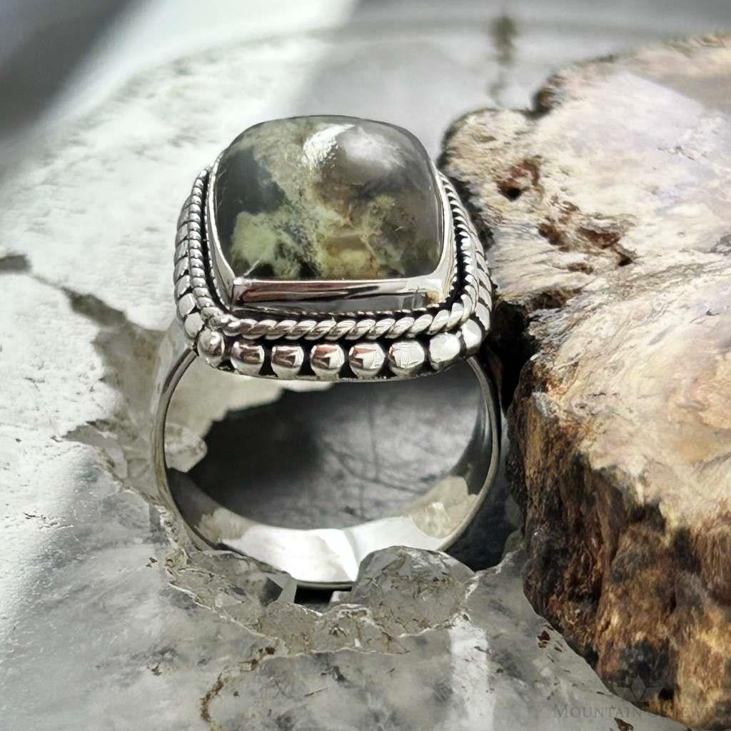 Sterling Silver Southwestern Style Triangle Chrome Chalcedony Bar Ring Size 7.5 For Women