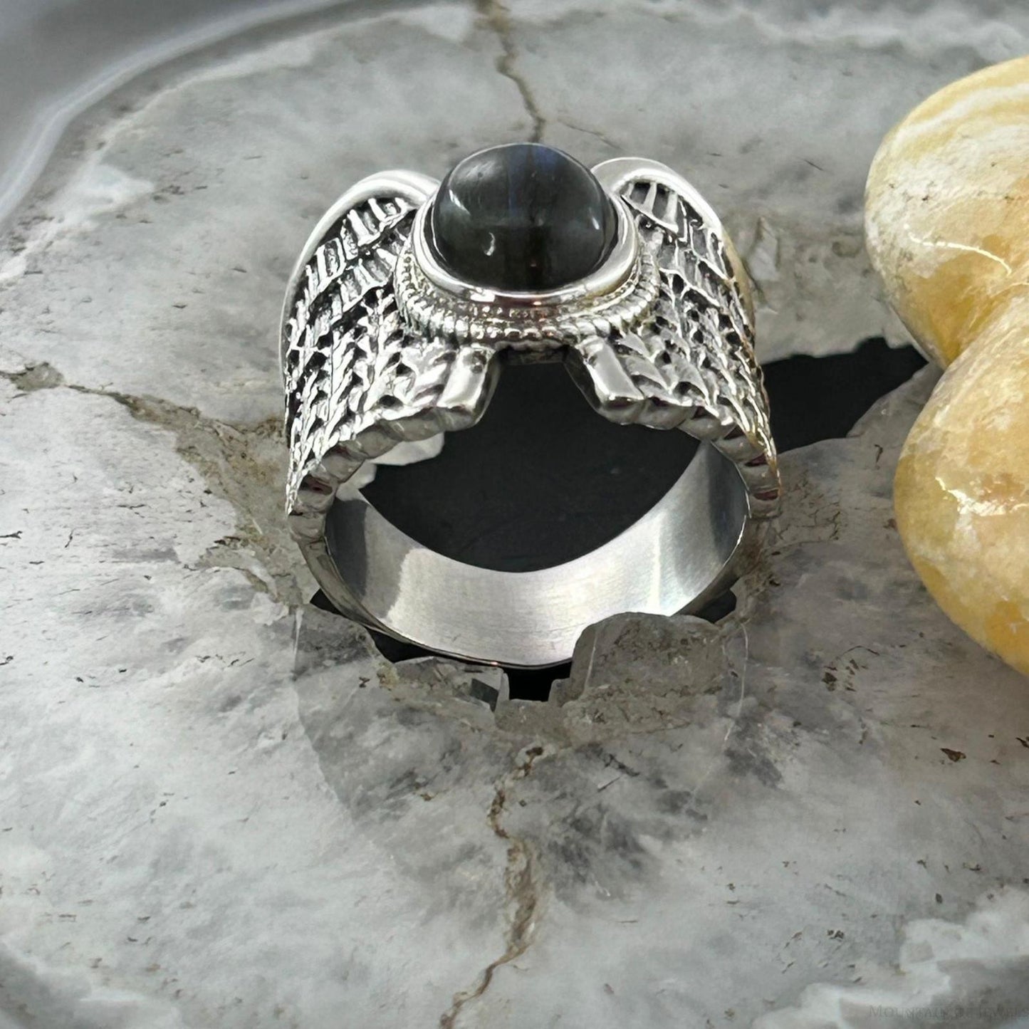 Sterling Silver Southwestern Style Labradorite Decorated Wing Ring For Women